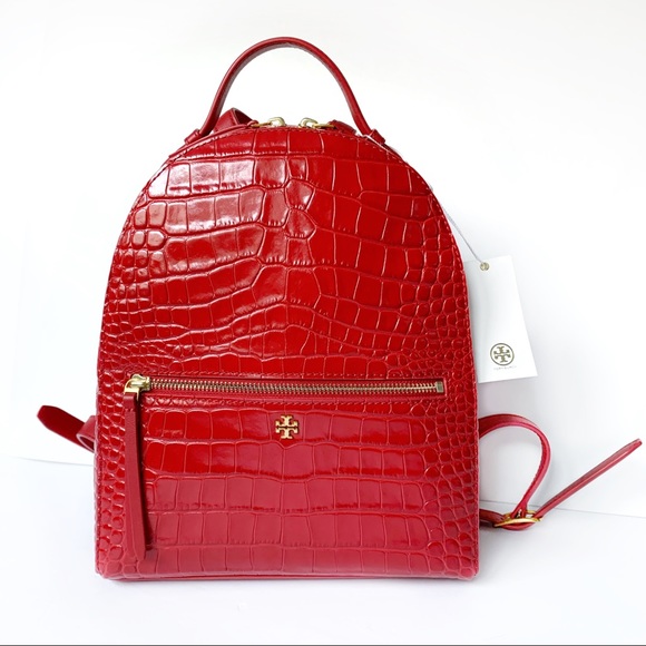 tory burch croc embossed backpack
